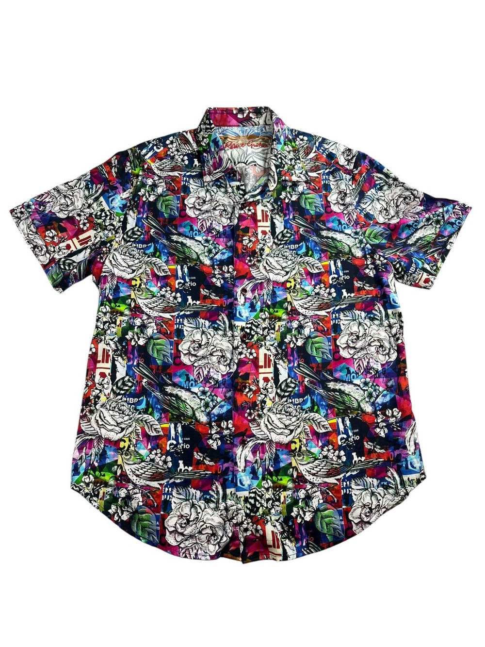 Robert Graham Brenham Shirt Mens Large Floral Bird Short Sleeve Button Up Shirt